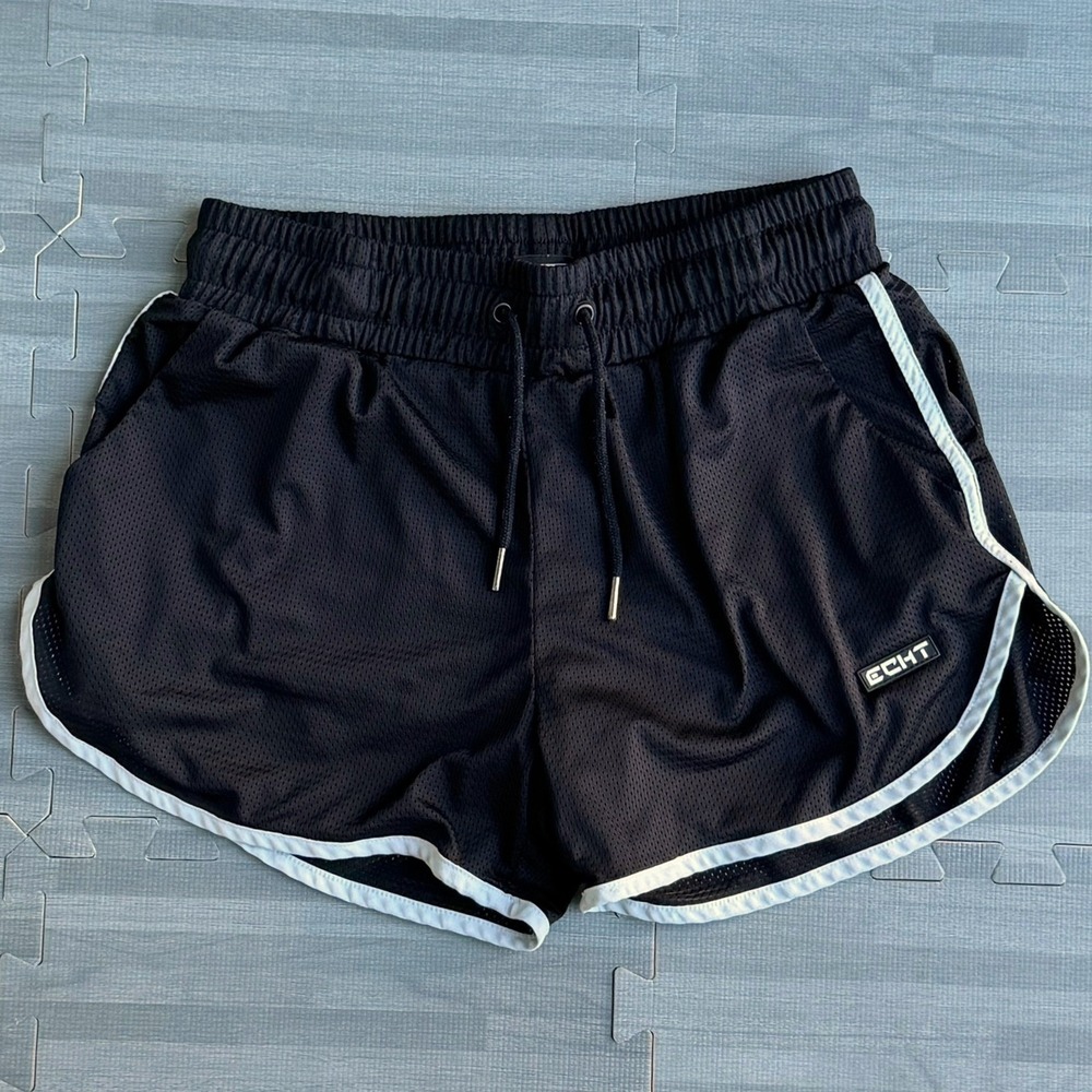 ECHT Medium Womens Mesh Dolphin Running Shorts M Black White Trim Activewear
